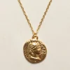 Roman Coin Pendant Necklace - Stainless Steel, Gold