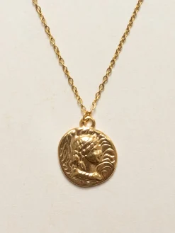 Roman Coin Pendant Necklace - Stainless Steel, Gold