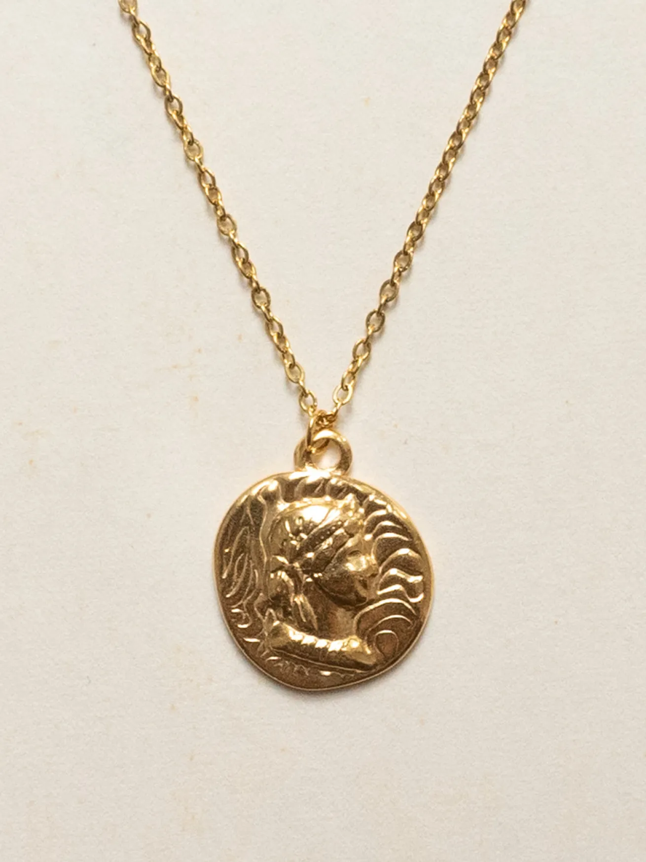 Roman Coin Pendant Necklace - Stainless Steel, Gold