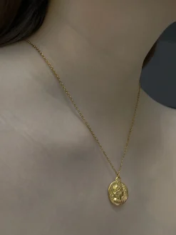 Roman Coin Pendant Necklace - Stainless Steel, Gold