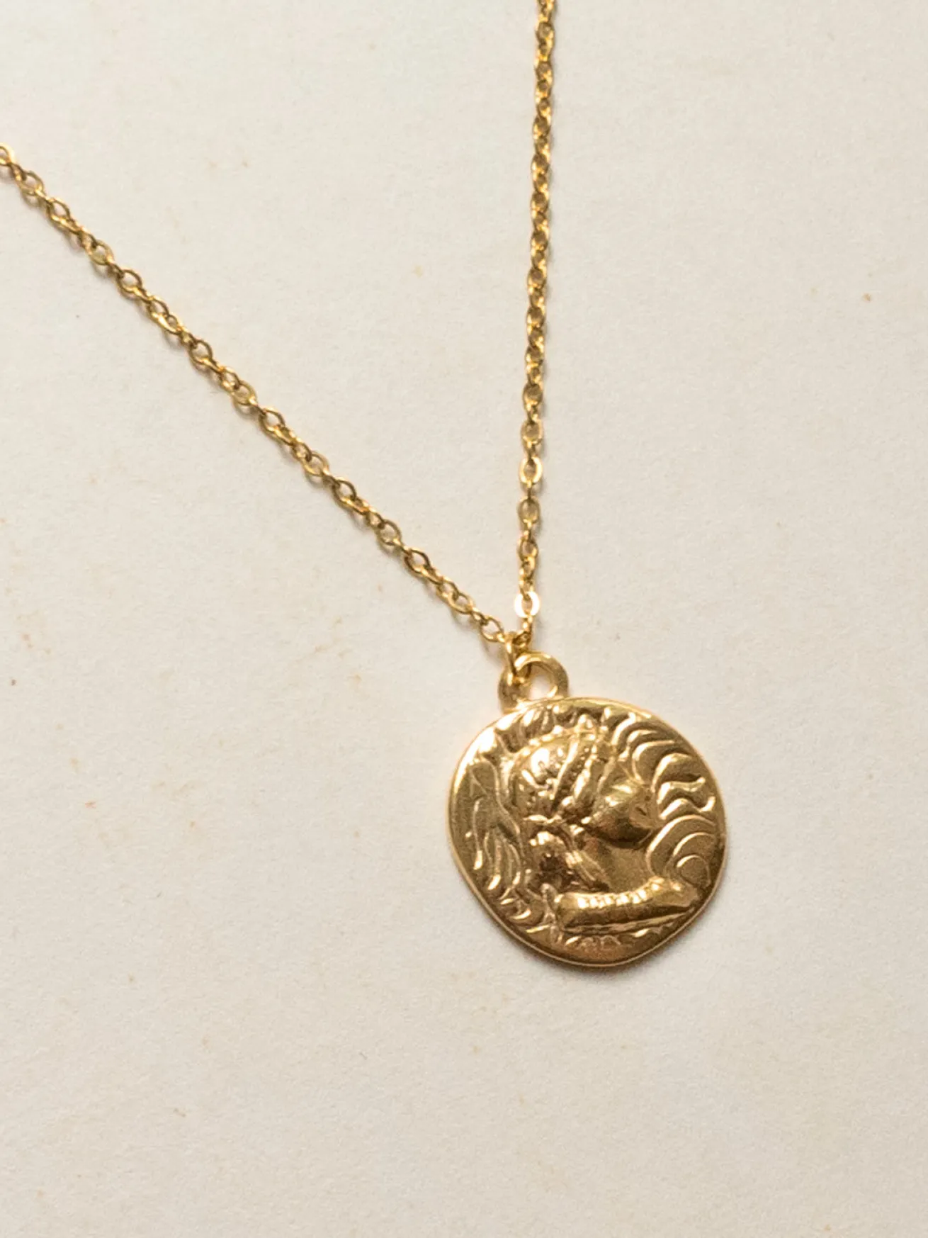 Roman Coin Pendant Necklace - Stainless Steel, Gold