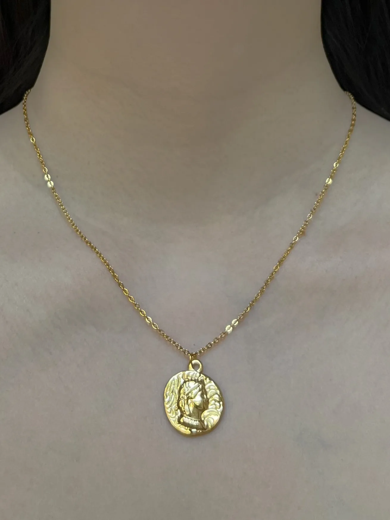 Roman Coin Pendant Necklace - Stainless Steel, Gold