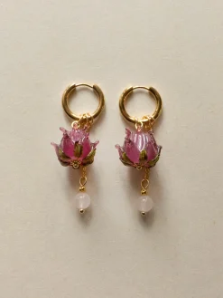 Romantic Hoops - Glass Purple Lotus, Pink Crystal