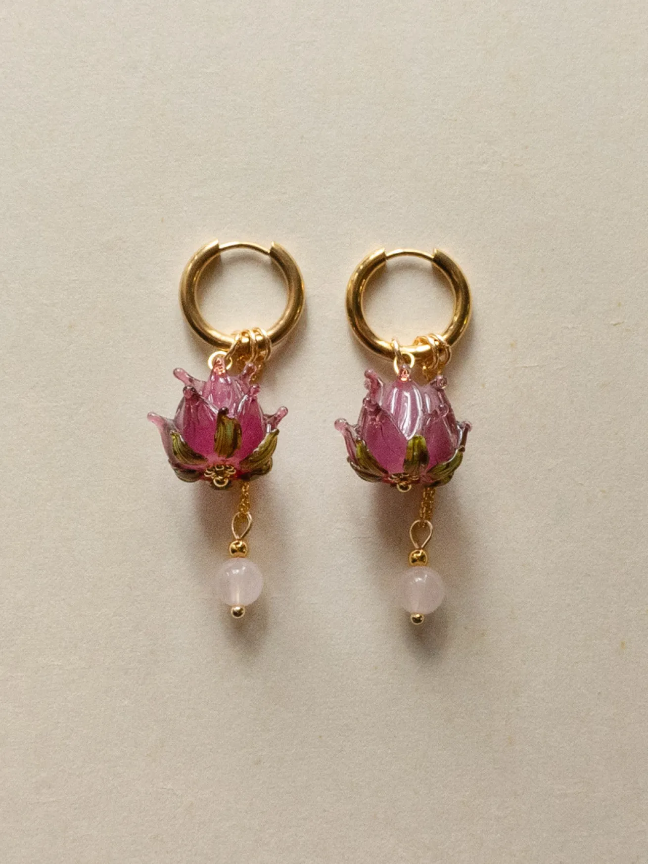 Romantic Hoops - Glass Purple Lotus, Pink Crystal
