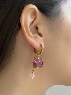 Romantic Hoops - Glass Purple Lotus, Pink Crystal