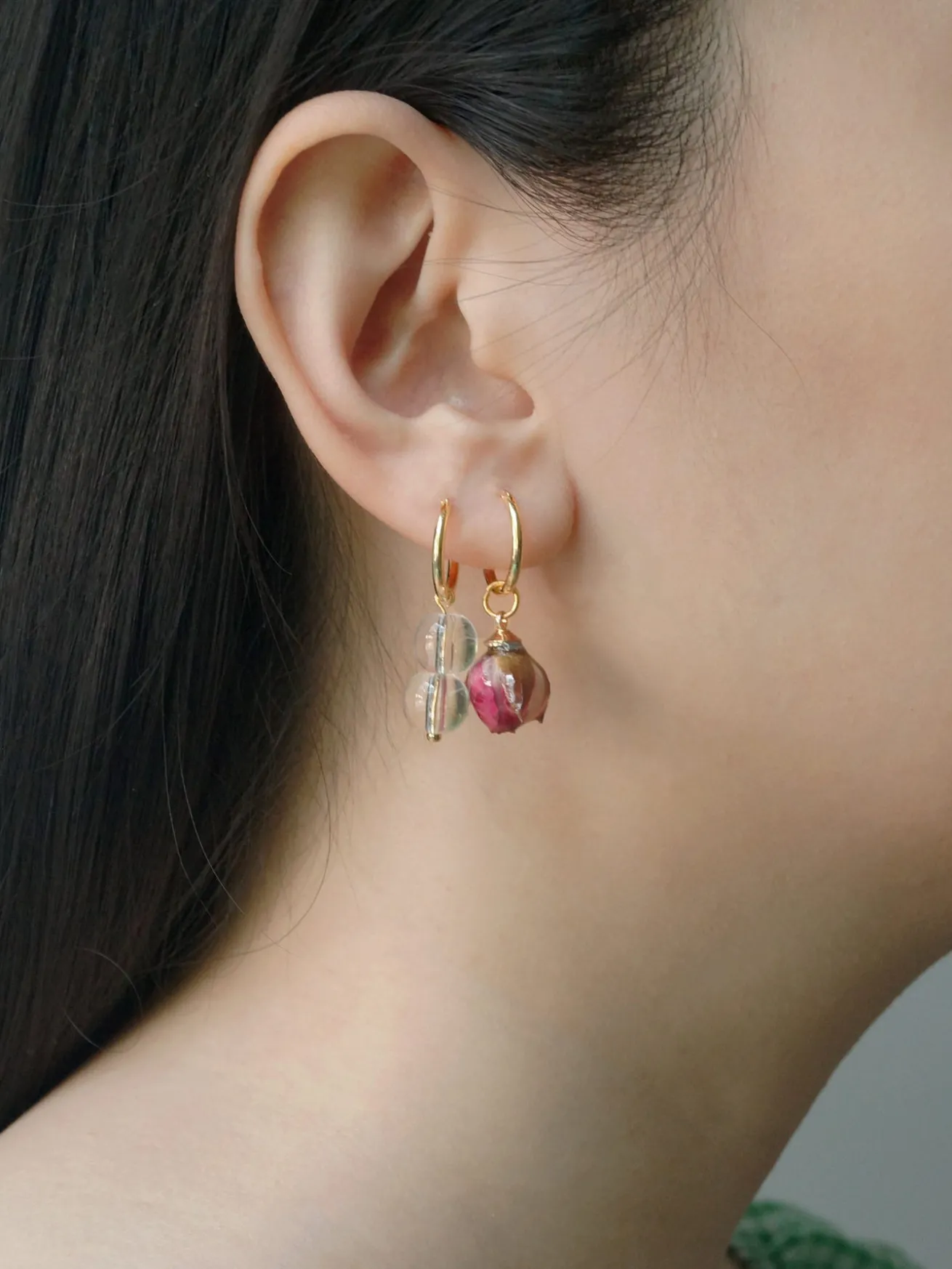 Rose & Glass Mismatched Hoops