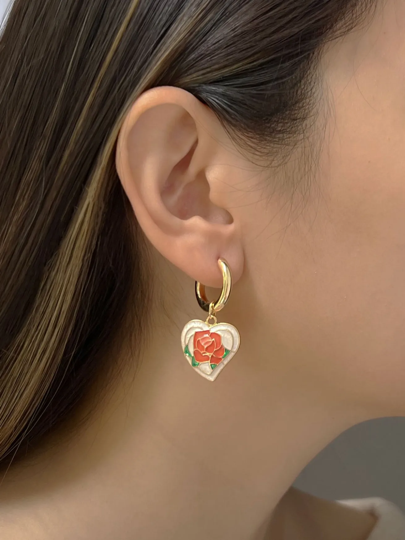 Rose Heart Mismatched Hoops with Blue Natural Stones