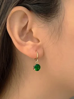 Round Gemstone Huggies - Emerald Green