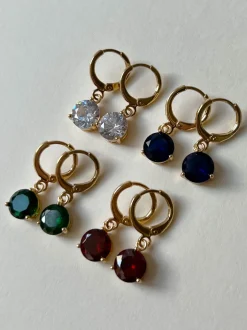 Round Gemstone Huggies - Emerald Green