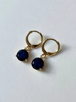 Round Gemstone Huggies - Midnight Blue