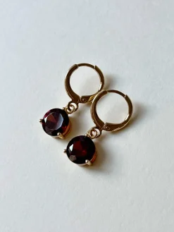 Round Gemstone Huggies - Ruby Red