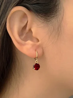 Round Gemstone Huggies - Ruby Red