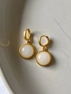 Round Jade Gold Huggies