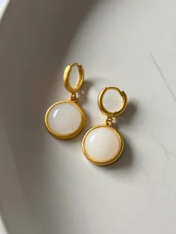 Round Jade Gold Huggies