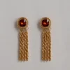 Royal Gemstones Dangling Chain Earrings - Brownish Red