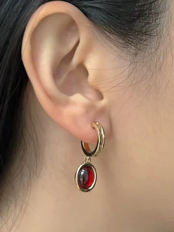 Ruby Red Pendant Hoop Earrings