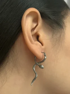 Serpent Snare Earrings - Silver