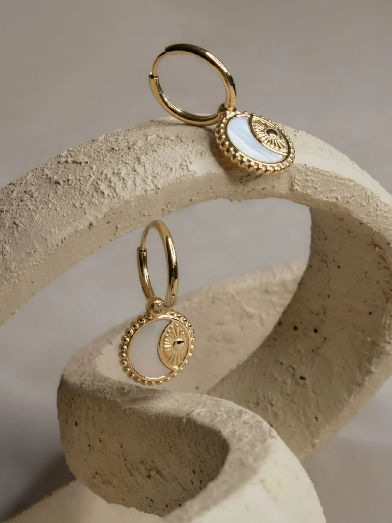 Shell Crescent and Sun Pendant Hoops
