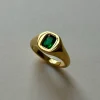 Signet Ring with Rectangular Gem - Emerald Green