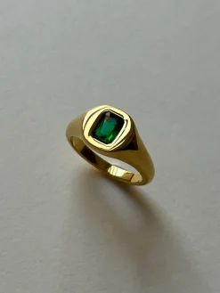 Signet Ring with Rectangular Gem - Emerald Green