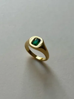 Signet Ring with Rectangular Gem - Emerald Green