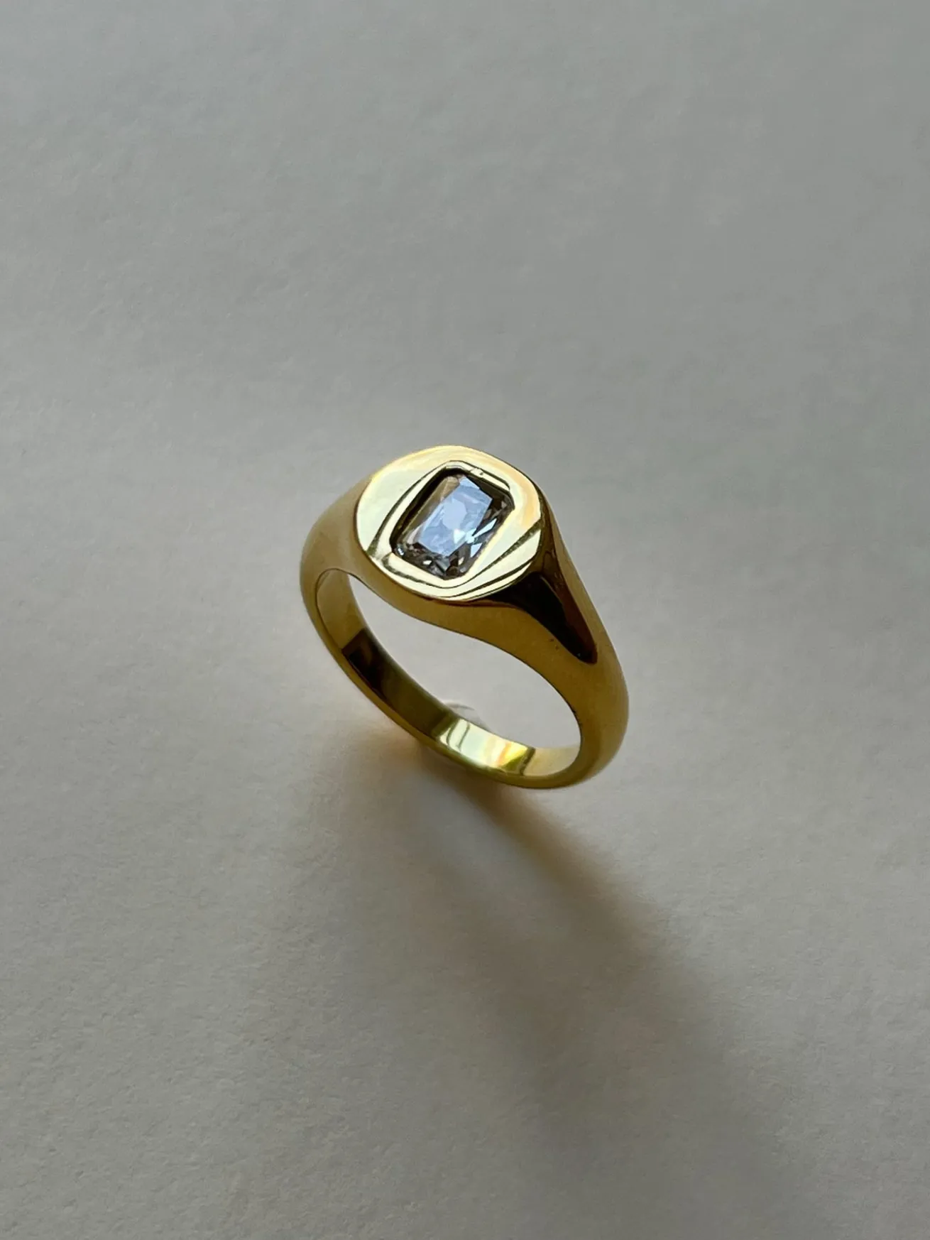 Signet Ring with Rectangular Gem - Clear