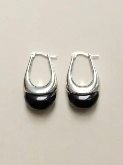 Silver Lucite Hoops - Black
