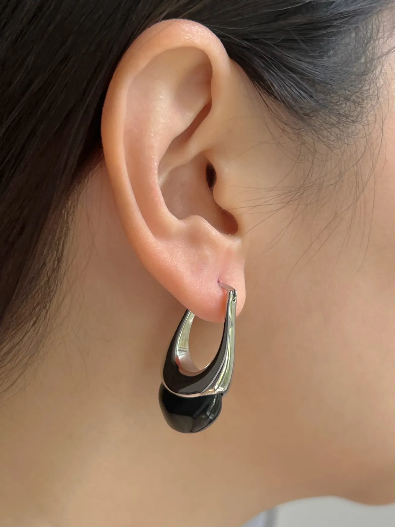 Silver Lucite Hoops - Black