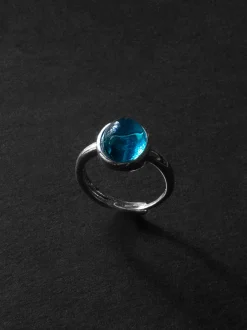 Silver Ring with Aqua Pendant