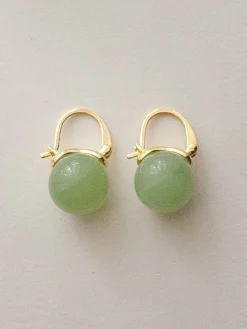 Spherical Green Jade Hoops