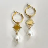 Starburst Teardrop Pearl Hoop Earrings