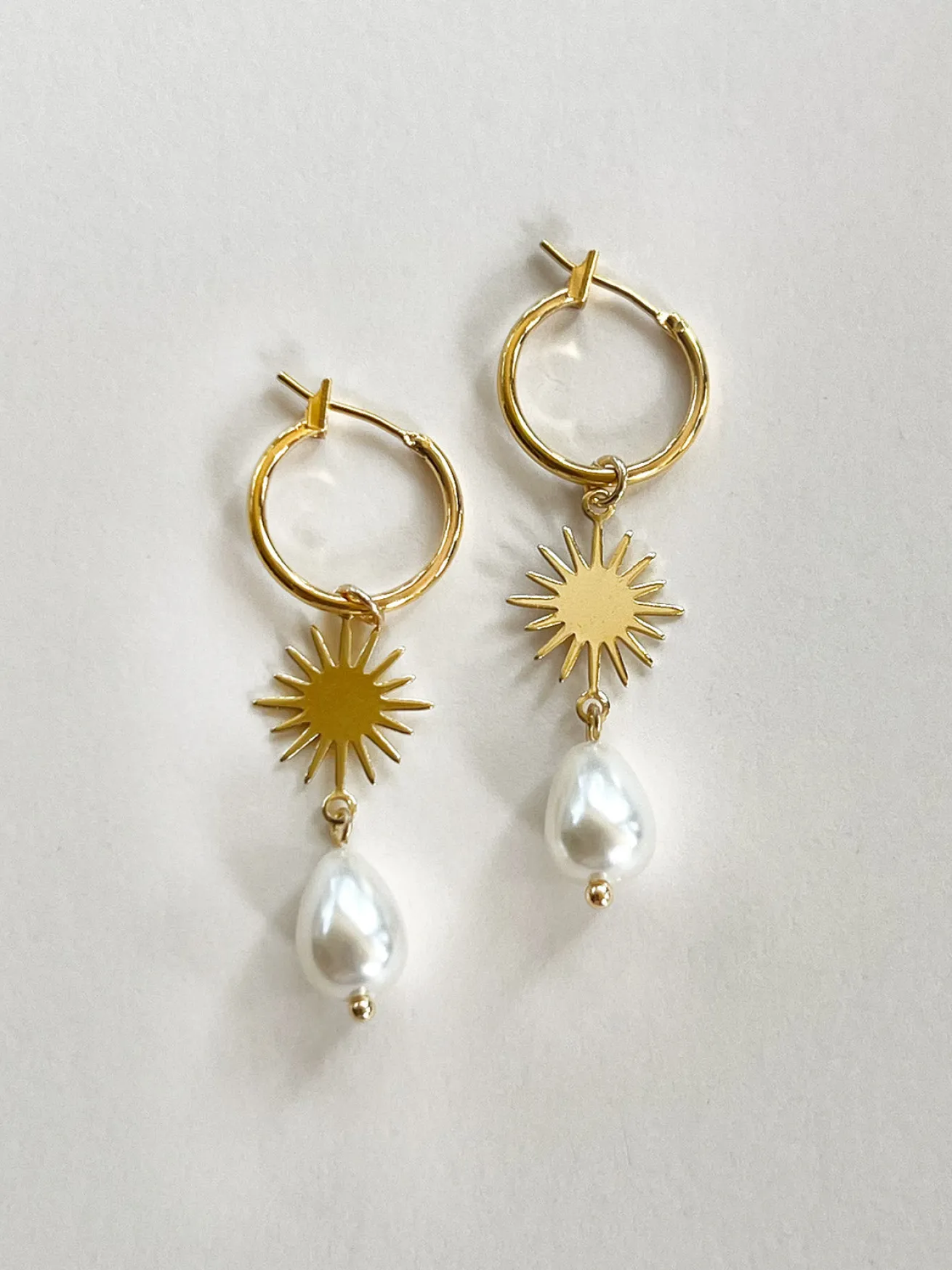 Starburst Teardrop Pearl Hoop Earrings