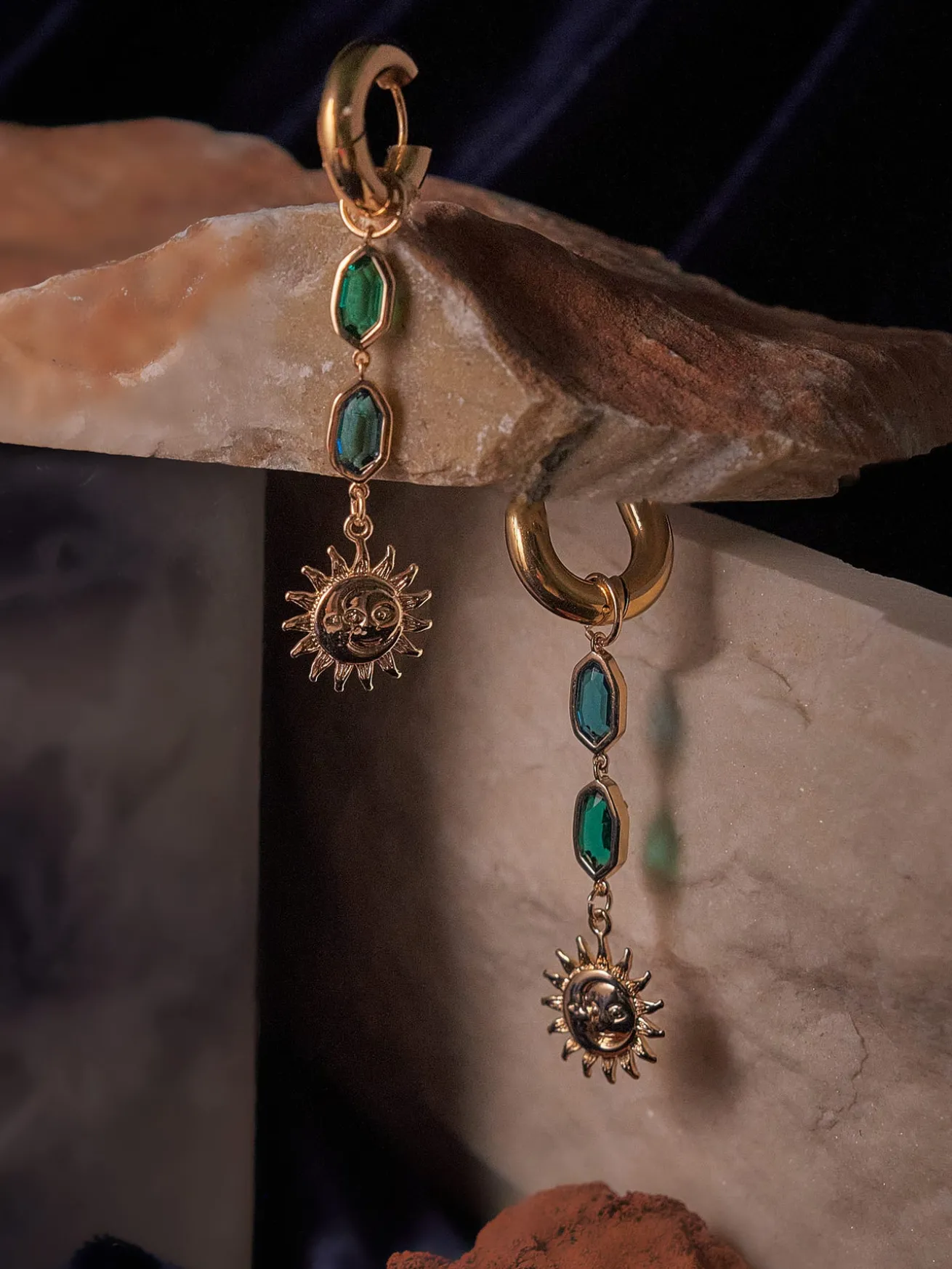 Sun-Moon Asymmetric Gemstone Chunky Hoops