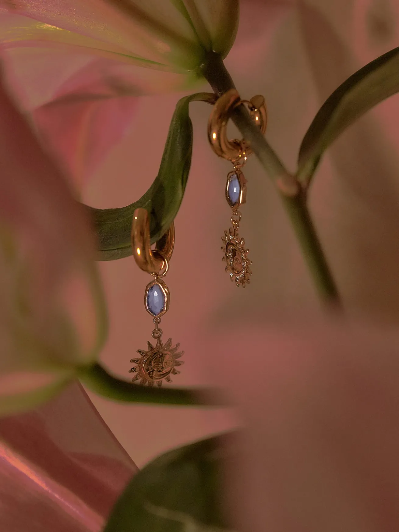 Sun-Moon Gemstone Chunky Hoops - Blue