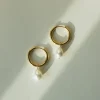 Teardrop Pearl Stainless Steel Hoops