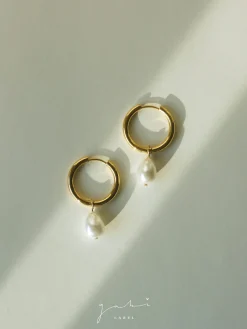 Teardrop Pearl Stainless Steel Hoops