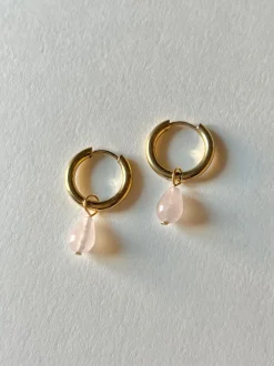 Teardrop Stainless Steel Hoops - Rose Quartz