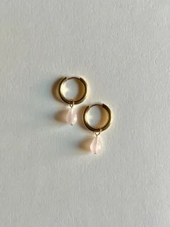 Teardrop Stainless Steel Hoops - Rose Quartz