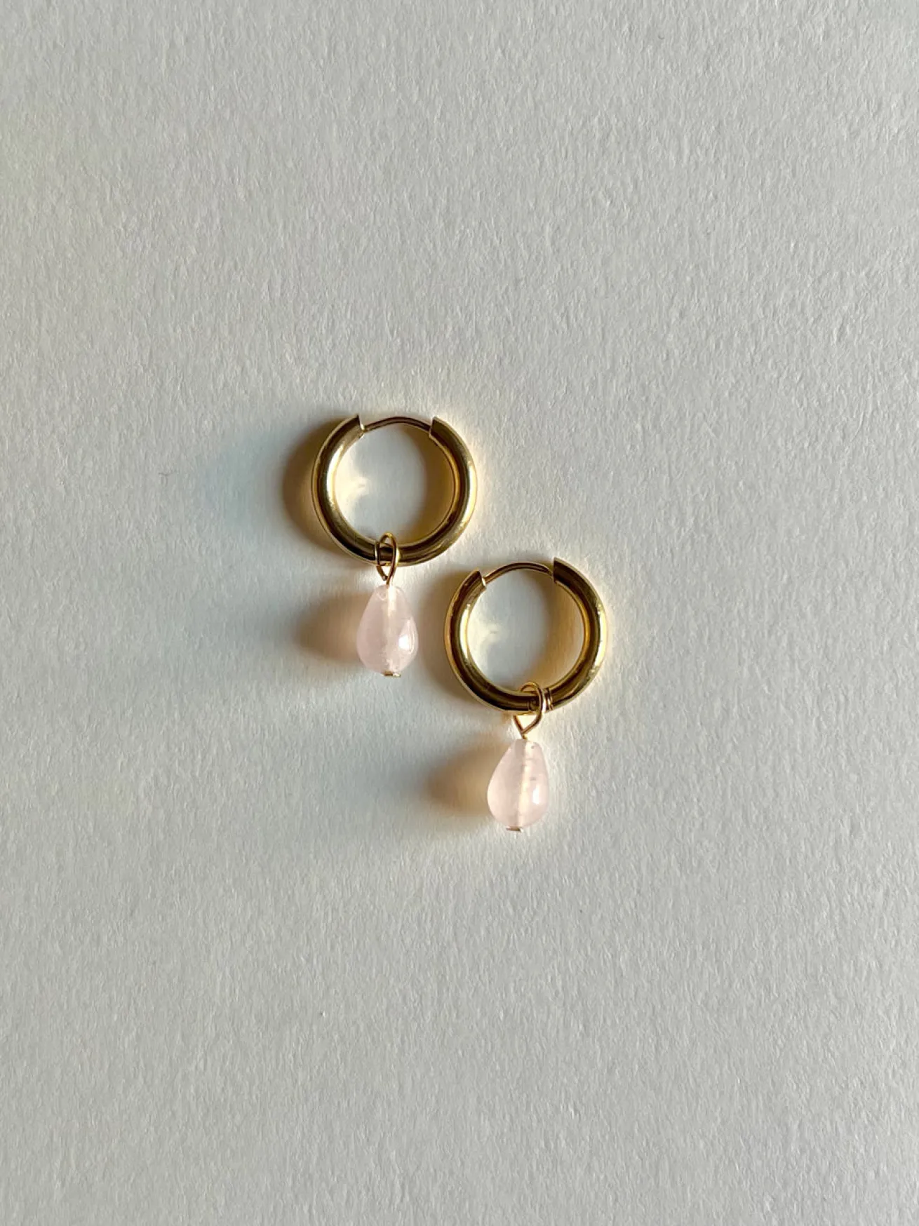 Teardrop Stainless Steel Hoops - Rose Quartz