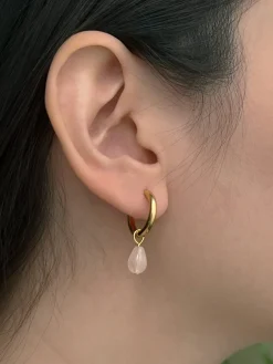 Teardrop Stainless Steel Hoops - Rose Quartz