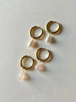 Teardrop Stainless Steel Hoops - Rose Quartz