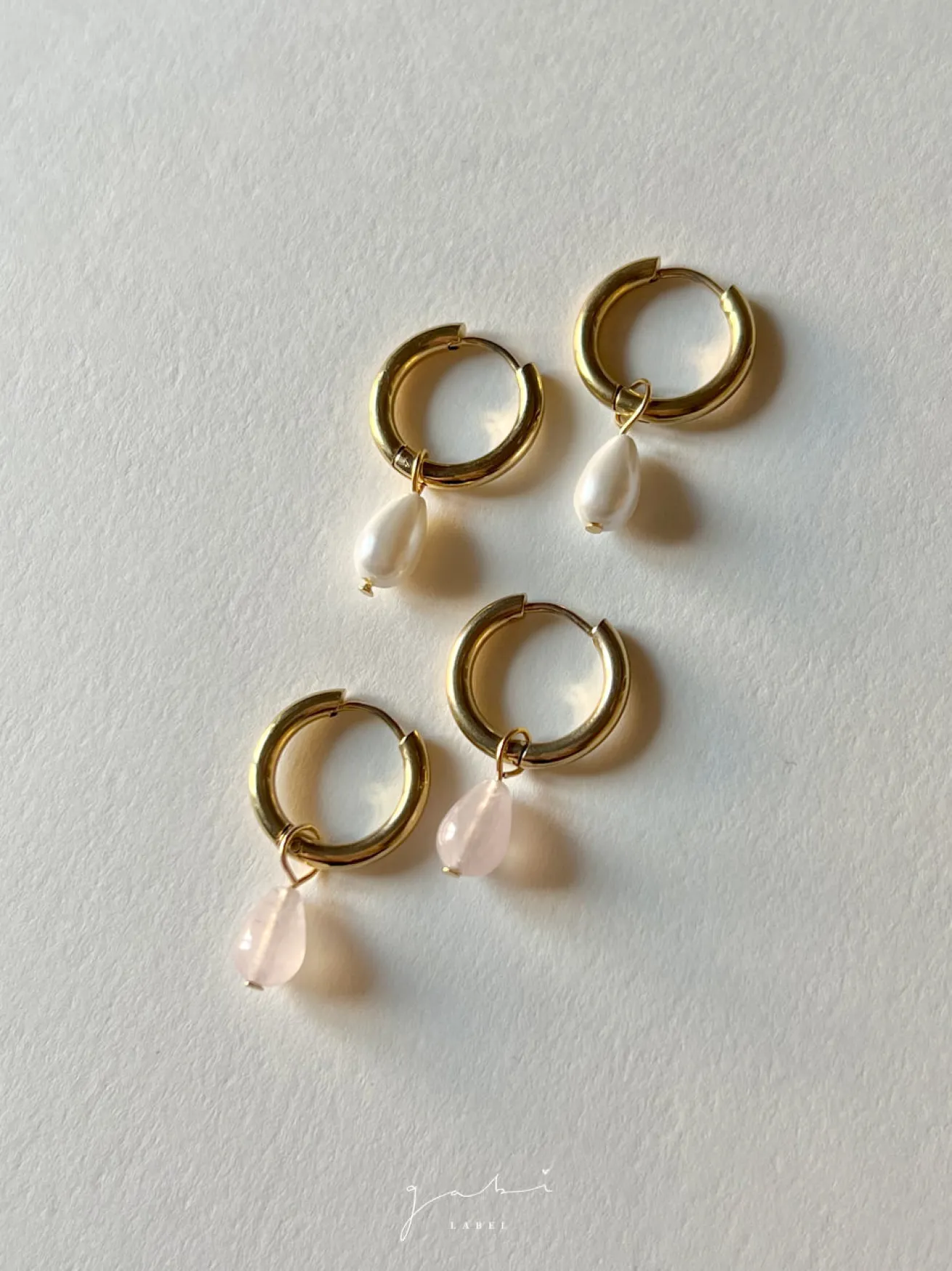 Teardrop Stainless Steel Hoops - Rose Quartz