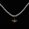 Tiny Pearl Necklace with Bee Charm
