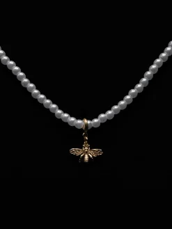 Tiny Pearl Necklace with Bee Charm