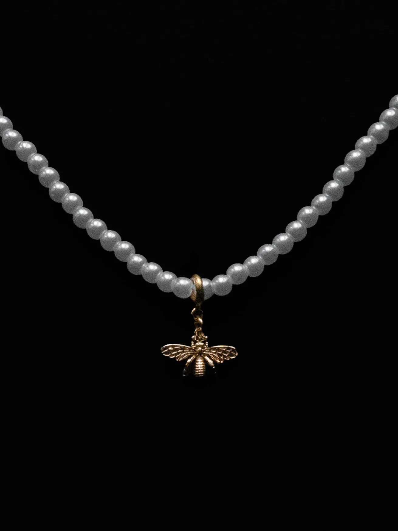 Tiny Pearl Necklace with Bee Charm