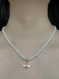Tiny Pearl Necklace with Bee Charm