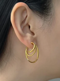 Triple Hoop Earrings - Textured