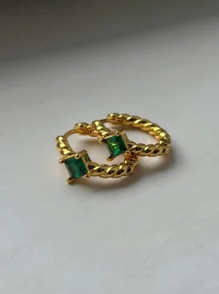 Twist Gemstone Huggies - Emerald Green