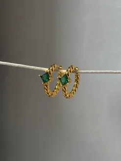 Twist Gemstone Huggies - Emerald Green
