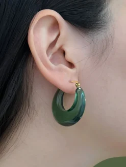 Vintage Acrylic Cradle Hoops - Juniper Green